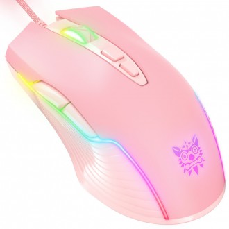 DeTech Herní myš Onikuma CW905, optická, 7D, RGB, růžová