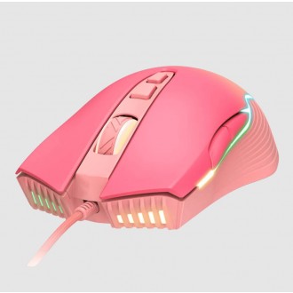 DeTech Herní myš Onikuma CW905, optická, 7D, RGB, růžová