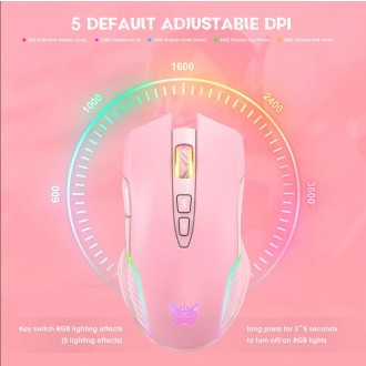 DeTech Herní myš Onikuma CW905, Wireless, RGB, 7D, růžová