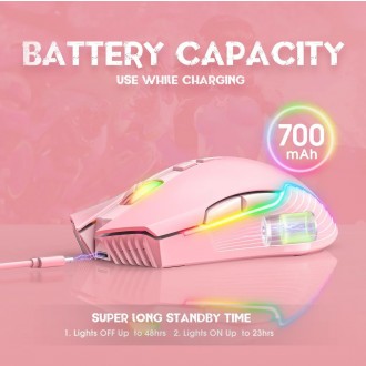 DeTech Herní myš Onikuma CW905, Wireless, RGB, 7D, růžová