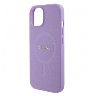 Guess PU Saffiano MagSafe Zadní Kryt pro iPhone 15 Nachový