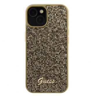Guess PU Square Mirror Script Logo Zadní Kryt pro iPhone 15 Zlatý