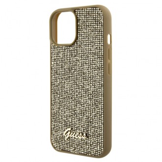 Guess PU Square Mirror Script Logo Zadní Kryt pro iPhone 15 Zlatý