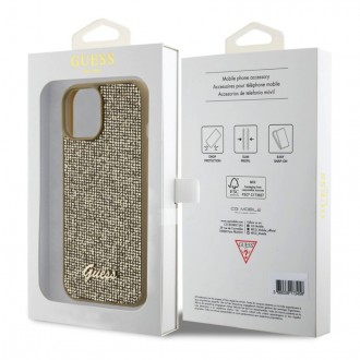 Guess PU Square Mirror Script Logo Zadní Kryt pro iPhone 15 Zlatý
