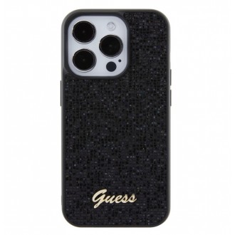Guess PU Square Mirror Script Logo Zadní Kryt pro iPhone 15 Pro Černý