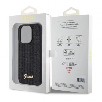 Guess PU Square Mirror Script Logo Zadní Kryt pro iPhone 15 Pro Černý