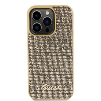 Guess PU Square Mirror Script Logo Zadní Kryt pro iPhone 15 Pro Zlatý