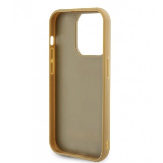 Guess PU Square Mirror Script Logo Zadní Kryt pro iPhone 15 Pro Zlatý
