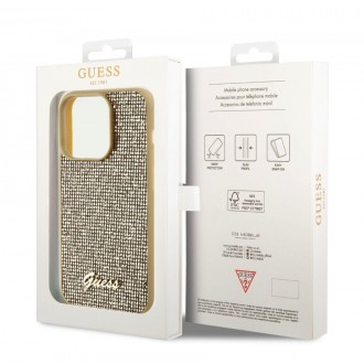 Guess PU Square Mirror Script Logo Zadní Kryt pro iPhone 15 Pro Zlatý