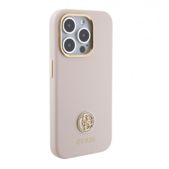 Guess Liquid Silicone 4G Strass Metal Logo Zadní Kryt pro iPhone 15 Pro Růžový