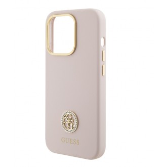 Guess Liquid Silicone 4G Strass Metal Logo Zadní Kryt pro iPhone 15 Pro Růžový