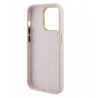 Guess Liquid Silicone 4G Strass Metal Logo Zadní Kryt pro iPhone 15 Pro Růžový