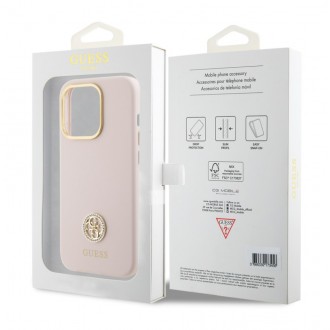 Guess Liquid Silicone 4G Strass Metal Logo Zadní Kryt pro iPhone 15 Pro Růžový