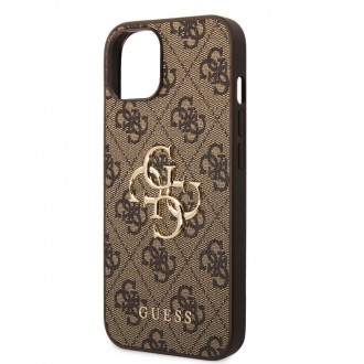 Guess PU 4G Metal Logo Zadní Kryt pro iPhone 15 Hnědý