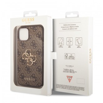 Guess PU 4G Metal Logo Zadní Kryt pro iPhone 15 Hnědý