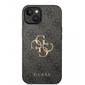 Guess PU 4G Metal Logo Zadní Kryt pro iPhone 15 Plus Šedý