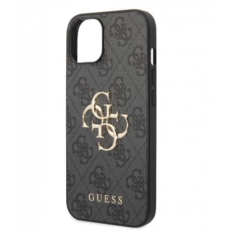 Guess PU 4G Metal Logo Zadní Kryt pro iPhone 15 Plus Šedý