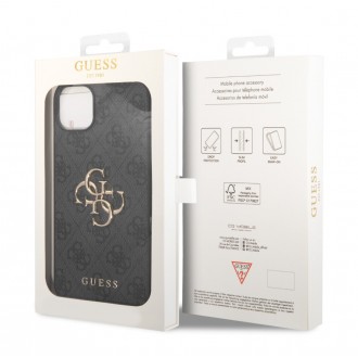 Guess PU 4G Metal Logo Zadní Kryt pro iPhone 15 Plus Šedý