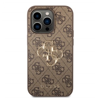 Guess PU 4G Metal Logo Zadní Kryt pro iPhone 15 Pro Hnědý