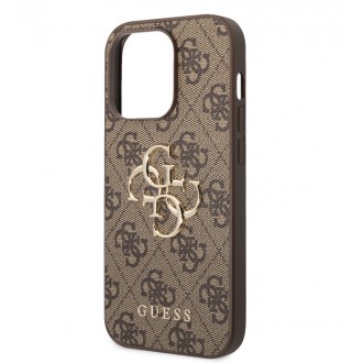 Guess PU 4G Metal Logo Zadní Kryt pro iPhone 15 Pro Hnědý