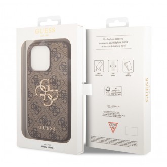 Guess PU 4G Metal Logo Zadní Kryt pro iPhone 15 Pro Hnědý