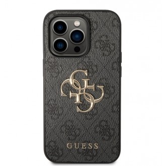 Guess PU 4G Metal Logo Zadní Kryt pro iPhone 15 Pro Šedý