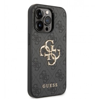 Guess PU 4G Metal Logo Zadní Kryt pro iPhone 15 Pro Šedý