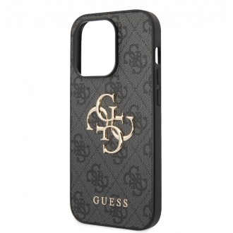 Guess PU 4G Metal Logo Zadní Kryt pro iPhone 15 Pro Šedý