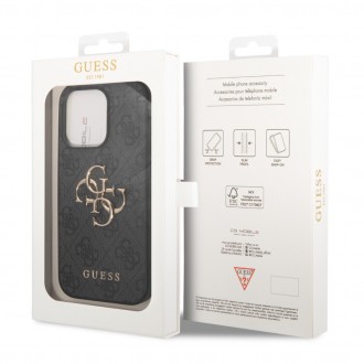 Guess PU 4G Metal Logo Zadní Kryt pro iPhone 15 Pro Šedý