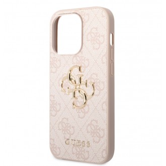 Guess PU 4G Metal Logo Zadní Kryt pro iPhone 15 Pro Růžový
