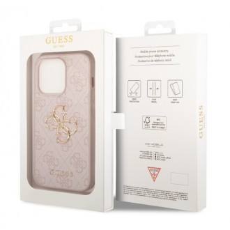 Guess PU 4G Metal Logo Zadní Kryt pro iPhone 15 Pro Růžový