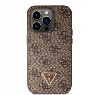 Guess PU 4G Strass Triangle Metal Logo Zadní Kryt + Crossbody Popruh pro iPhone 15 Pro Hnědý