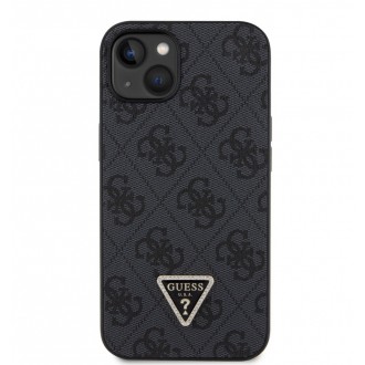 Guess PU 4G Strass Triangle Metal Logo Zadní Kryt pro iPhone 15 Černý