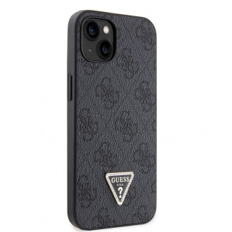 Guess PU 4G Strass Triangle Metal Logo Zadní Kryt pro iPhone 15 Černý