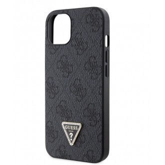 Guess PU 4G Strass Triangle Metal Logo Zadní Kryt pro iPhone 15 Černý