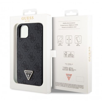 Guess PU 4G Strass Triangle Metal Logo Zadní Kryt pro iPhone 15 Černý