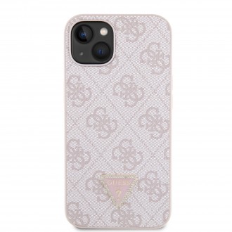 Guess PU 4G Strass Triangle Metal Logo Zadní Kryt pro iPhone 15 Růžový