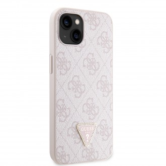 Guess PU 4G Strass Triangle Metal Logo Zadní Kryt pro iPhone 15 Růžový
