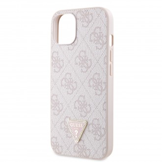 Guess PU 4G Strass Triangle Metal Logo Zadní Kryt pro iPhone 15 Růžový