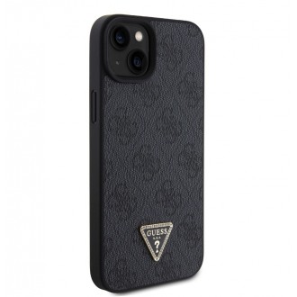 Guess PU 4G Strass Triangle Metal Logo Zadní Kryt pro iPhone 15 Plus Černý