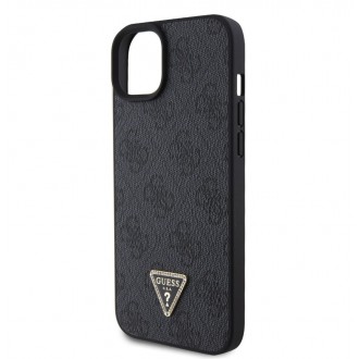 Guess PU 4G Strass Triangle Metal Logo Zadní Kryt pro iPhone 15 Plus Černý
