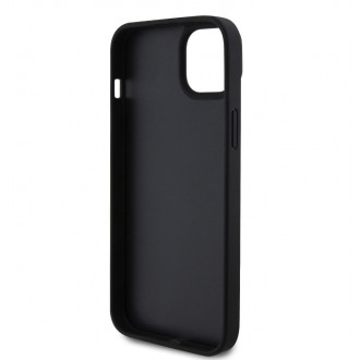 Guess PU 4G Strass Triangle Metal Logo Zadní Kryt pro iPhone 15 Plus Černý