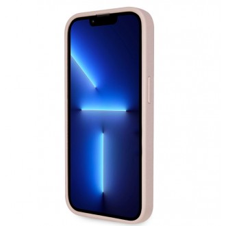 Guess PU 4G Strass Triangle Metal Logo Zadní Kryt pro iPhone 15 Pro Růžový