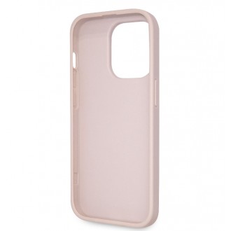 Guess PU 4G Strass Triangle Metal Logo Zadní Kryt pro iPhone 15 Pro Růžový