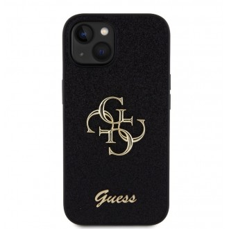 Guess PU Fixed Glitter 4G Metal Logo Zadní Kryt pro iPhone 15 Černý