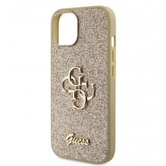 Guess PU Fixed Glitter 4G Metal Logo Zadní Kryt pro iPhone 15 Zlatý