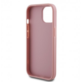 Guess PU Fixed Glitter 4G Metal Logo Zadní Kryt pro iPhone 15 Růžový