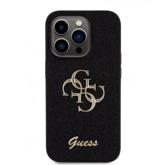 Guess PU Fixed Glitter 4G Metal Logo Zadní Kryt pro iPhone 15 Pro Černý