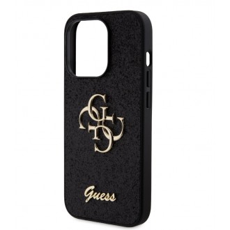 Guess PU Fixed Glitter 4G Metal Logo Zadní Kryt pro iPhone 15 Pro Černý