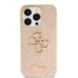 Guess PU Fixed Glitter 4G Metal Logo Zadní Kryt pro iPhone 15 Pro Max Zlatý
